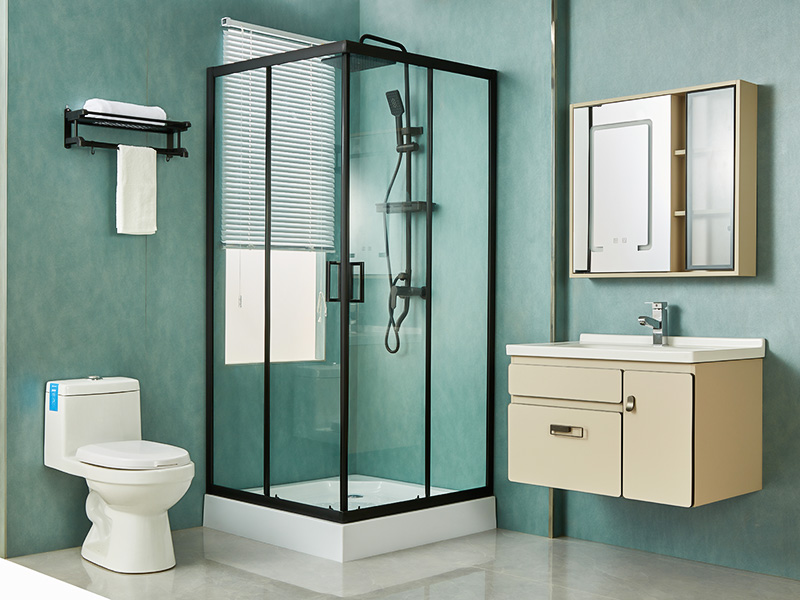 Box de chuveiro deslizante SQ, vidro temperado transparente, perfil de alumínio preto, alça com furos duplos, com bandeja Box de chuveiro deslizante SQ, vidro temperado transparente, perfil de alumínio preto, alça com furos duplos, com bandeja