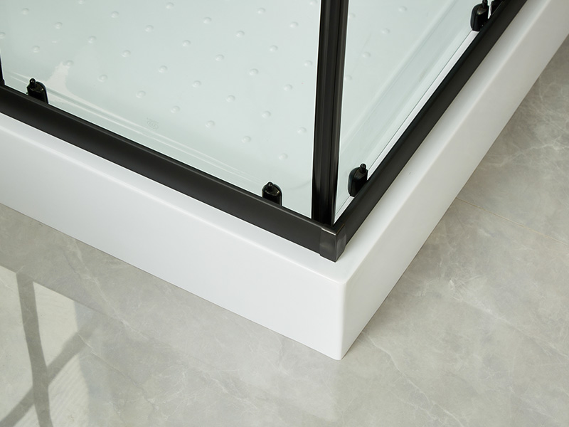 Box de chuveiro deslizante SQ, vidro temperado transparente, perfil de alumínio preto, alça com furos duplos, com bandeja Box de chuveiro deslizante SQ, vidro temperado transparente, perfil de alumínio preto, alça com furos duplos, com bandeja