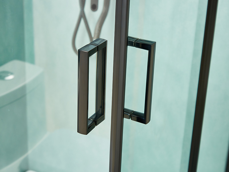 Box de chuveiro deslizante SQ, vidro temperado transparente, perfil de alumínio preto, alça com furos duplos, com bandeja Box de chuveiro deslizante SQ, vidro temperado transparente, perfil de alumínio preto, alça com furos duplos, com bandeja