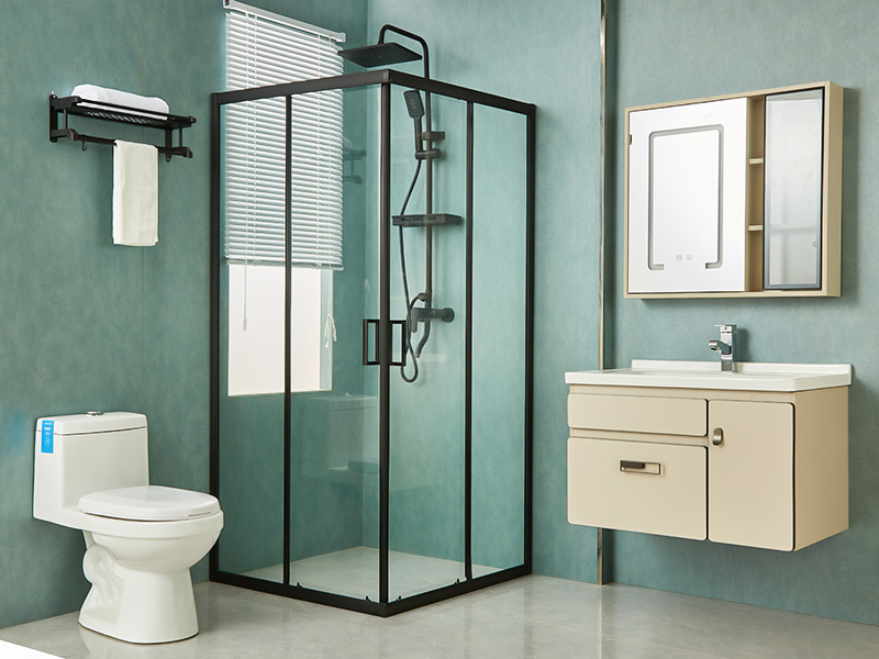 Box de chuveiro deslizante SQ, vidro temperado transparente, perfil de alumínio preto, alça com furos duplos, com bandeja Box de chuveiro deslizante SQ, vidro temperado transparente, perfil de alumínio preto, alça com furos duplos, com bandeja