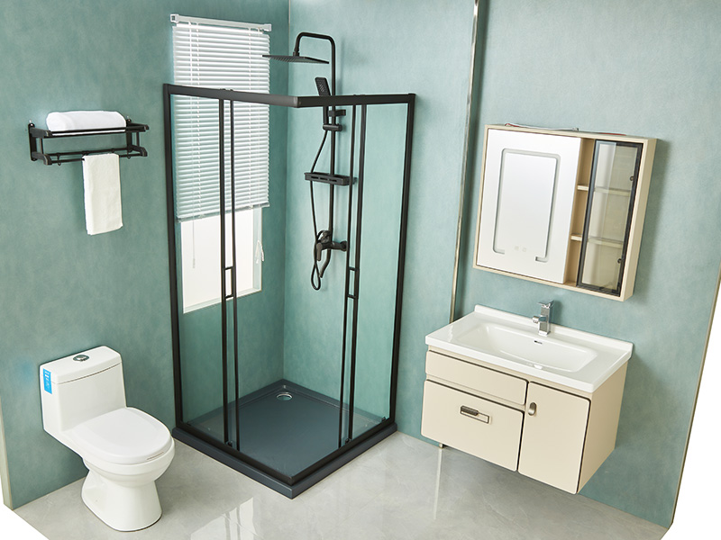 Box de chuveiro deslizante SQ, vidro temperado transparente, perfil de alumínio preto, alça com furos duplos, com bandeja Box de chuveiro deslizante SQ, vidro temperado transparente, perfil de alumínio preto, alça com furos duplos, com bandeja