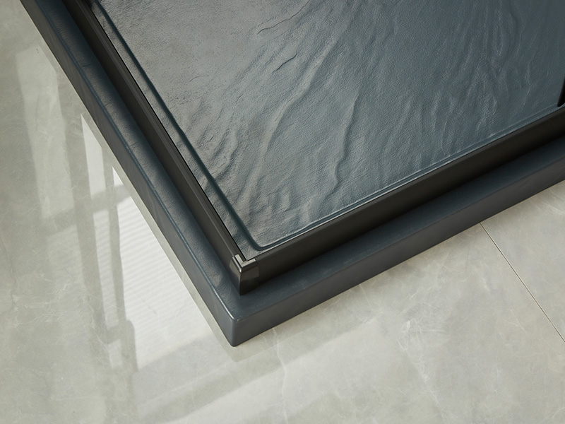 Box de chuveiro deslizante SQ, vidro temperado transparente, perfil de alumínio preto, alça com furos duplos, com bandeja Box de chuveiro deslizante SQ, vidro temperado transparente, perfil de alumínio preto, alça com furos duplos, com bandeja