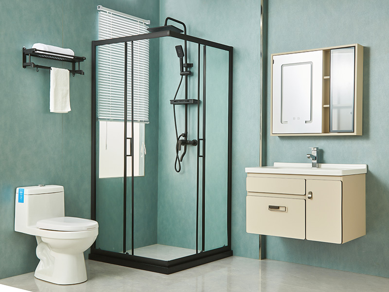 Box de chuveiro deslizante SQ, vidro temperado transparente, perfil de alumínio preto, alça com furos duplos, com bandeja Box de chuveiro deslizante SQ, vidro temperado transparente, perfil de alumínio preto, alça com furos duplos, com bandeja