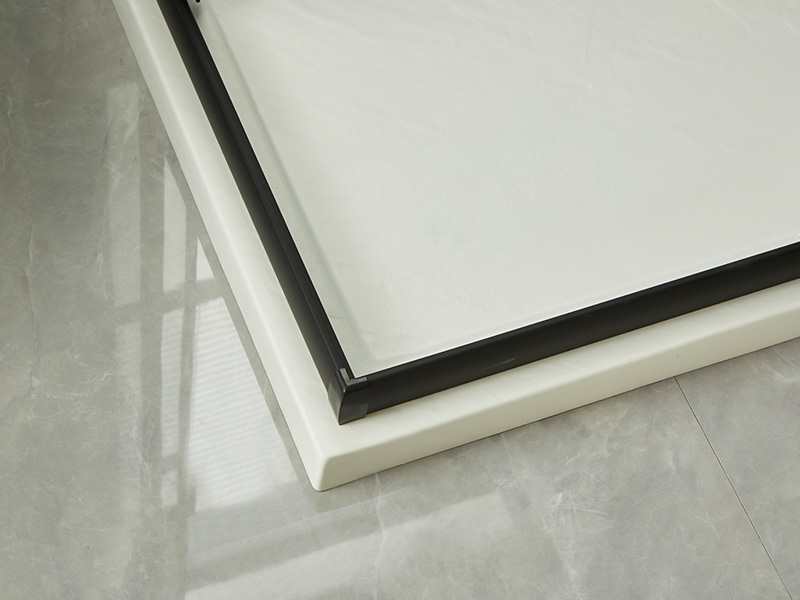 Box de chuveiro deslizante SQ, vidro temperado transparente, perfil de alumínio preto, alça com furos duplos, com bandeja Box de chuveiro deslizante SQ, vidro temperado transparente, perfil de alumínio preto, alça com furos duplos, com bandeja