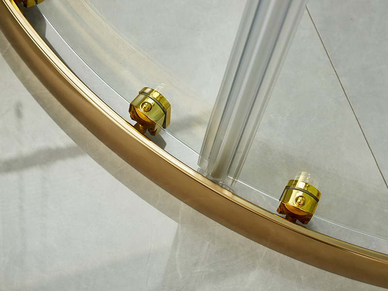 Gabinete de chuveiro deslizante SE, vidro temperado transparente, perfil de alumínio dourado, alça com furos duplos, sem bandeja Gabinete de chuveiro deslizante SE, vidro temperado transparente, perfil de alumínio dourado, alça com furos duplos, sem bandeja