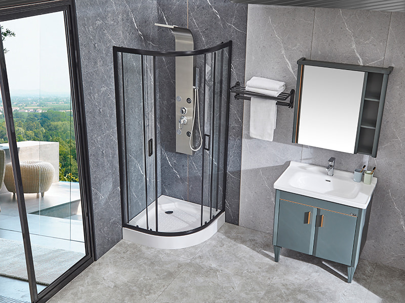 Porta deslizante de vidro SE para box de chuveiro, perfil de alumínio preto Porta deslizante de vidro SE para box de chuveiro, perfil de alumínio preto