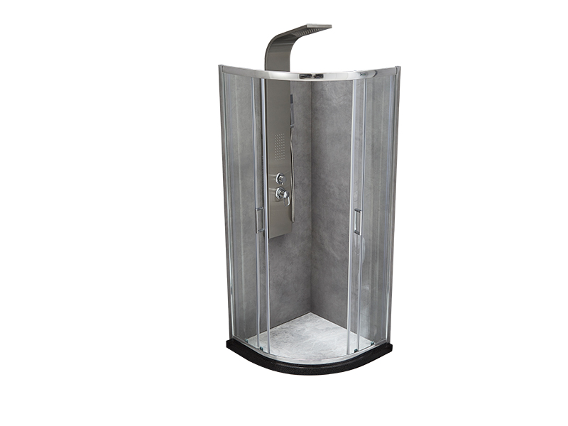 Gabinete de chuveiro deslizante SE, vidro temperado transparente, perfil de alumínio cromado, alça com furos duplos, sem bandeja Gabinete de chuveiro deslizante SE, vidro temperado transparente, perfil de alumínio cromado, alça com furos duplos, sem bandeja