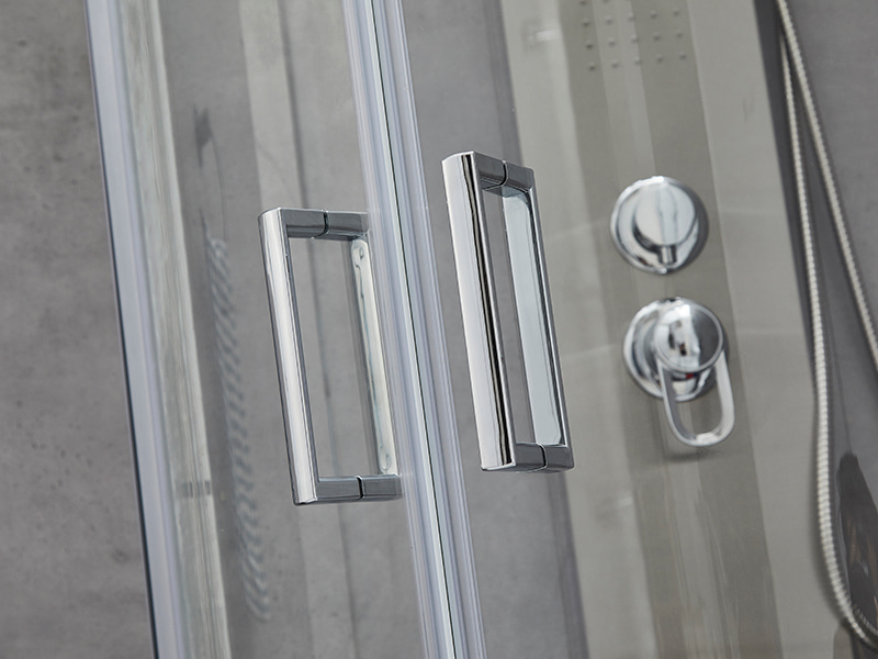 Gabinete de chuveiro deslizante SE, vidro temperado transparente, perfil de alumínio cromado, alça com furos duplos, sem bandeja Gabinete de chuveiro deslizante SE, vidro temperado transparente, perfil de alumínio cromado, alça com furos duplos, sem bandeja